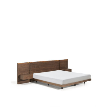 Norlen bed with 2 bedside tables in walnut veneer with dark finish and LED light for mattress 180 x 200 cm FSC Mix Credit