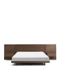 Norlen bed with 2 bedside tables in walnut veneer with dark finish and LED light for mattress 180 x 200 cm FSC Mix Credit