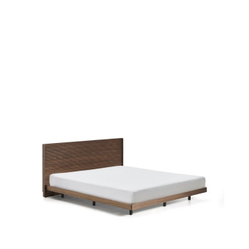 Norlen bed in walnut veneer with dark finish and LED light for mattress 180 x 200 cm FSC Mix Credit