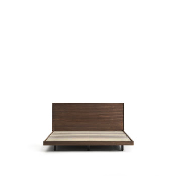 Norlen bed in walnut veneer with dark finish and LED light for mattress 180 x 200 cm FSC Mix Credit