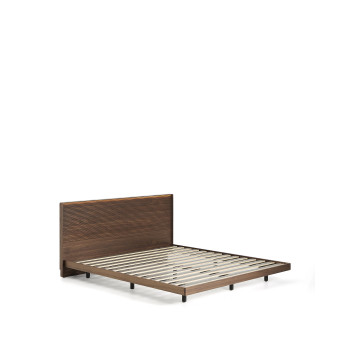Norlen bed in walnut veneer with dark finish and LED light for mattress 180 x 200 cm FSC Mix Credit