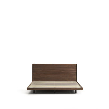 Norlen bed in walnut veneer with dark finish and LED light for mattress 180 x 200 cm FSC Mix Credit