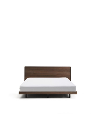 Norlen bed in walnut veneer with dark finish and LED light for mattress 180 x 200 cm FSC Mix Credit