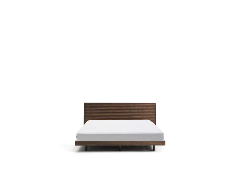 Norlen bed in walnut veneer with dark finish and LED light for mattress 180 x 200 cm FSC Mix Credit