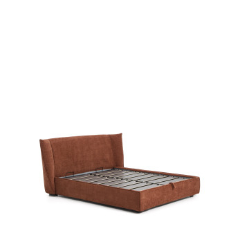 Arvian removable bed in terracotta chenille with opening container for 160 x 200 cm mattress