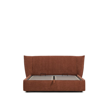 Arvian removable bed in terracotta chenille with opening container for 160 x 200 cm mattress
