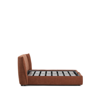 Arvian removable bed in terracotta chenille with opening container for 160 x 200 cm mattress
