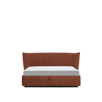 Arvian removable bed in terracotta chenille with opening container for 160 x 200 cm mattress