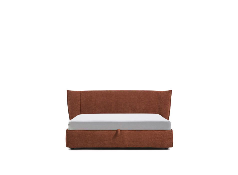 Arvian removable bed in terracotta chenille with opening container for 180 x 200 cm mattress