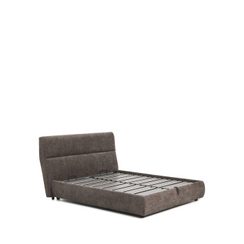 Dafra removable bed in dark brown chenille with opening container for 160 x 200 cm mattress