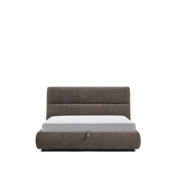 Dafra removable bed in dark brown chenille with opening container for 160 x 200 cm mattress