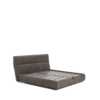 Dafra bed with removable cover in dark brown chenille with opening container for 180 x 200 cm mattress