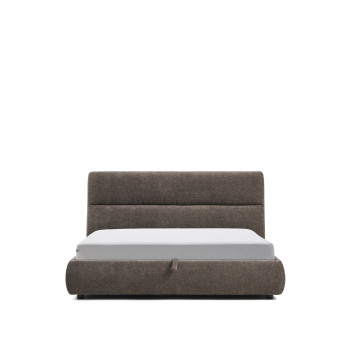 Dafra bed with removable cover in dark brown chenille with opening container for 180 x 200 cm mattress