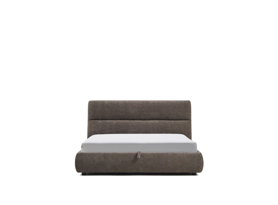 Dafra bed with removable cover in dark brown chenille with opening container for 180 x 200 cm mattress