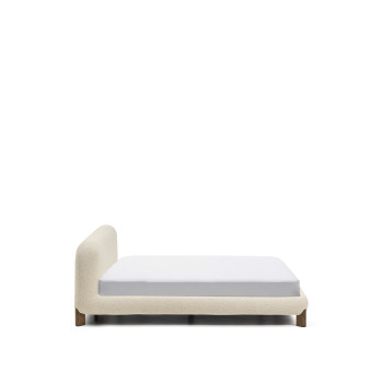 Odina bed with removable cover in ecru bouclé with solid ash legs in FSC walnut finish for a 180 x 200 cm mattress