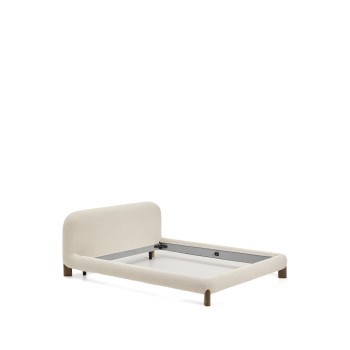 Odina bed with removable cover in ecru bouclé with solid ash legs in FSC walnut finish for a 180 x 200 cm mattress