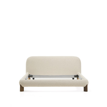 Odina bed with removable cover in ecru bouclé with solid ash legs in FSC walnut finish for a 180 x 200 cm mattress