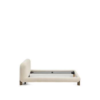 Odina bed with removable cover in ecru bouclé with solid ash legs in FSC walnut finish for a 180 x 200 cm mattress
