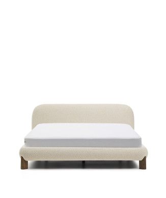 Odina bed with removable cover in ecru bouclé with solid ash legs in FSC walnut finish for a 180 x 200 cm mattress