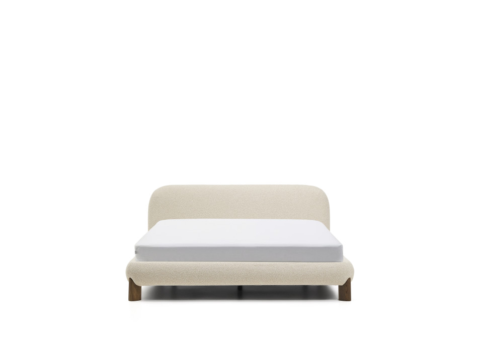 Odina bed with removable cover in ecru bouclé with solid ash legs in FSC walnut finish for a 180 x 200 cm mattress