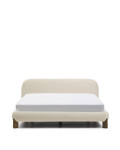 Odina bed with removable cover in ecru bouclé with solid ash legs and walnut finish for a 160 x 200 cm mattress