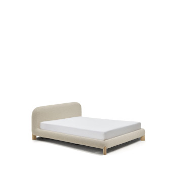 Odina bed with removable cover in ecru bouclé with solid ash legs and a natural finish for a 180 x 200 cm mattress