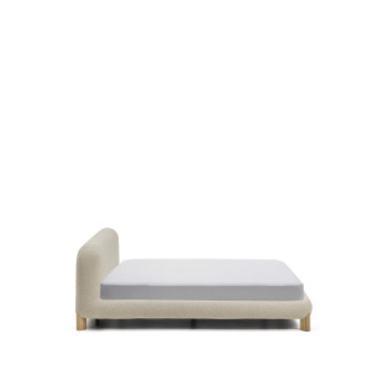 Odina bed with removable cover in ecru bouclé with solid ash legs and a natural finish for a 180 x 200 cm mattress