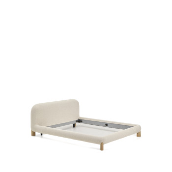 Odina bed with removable cover in ecru bouclé with solid ash legs and a natural finish for a 180 x 200 cm mattress