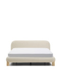 Odina bed with removable cover in ecru bouclé with solid ash legs and a natural finish for a 180 x 200 cm mattress