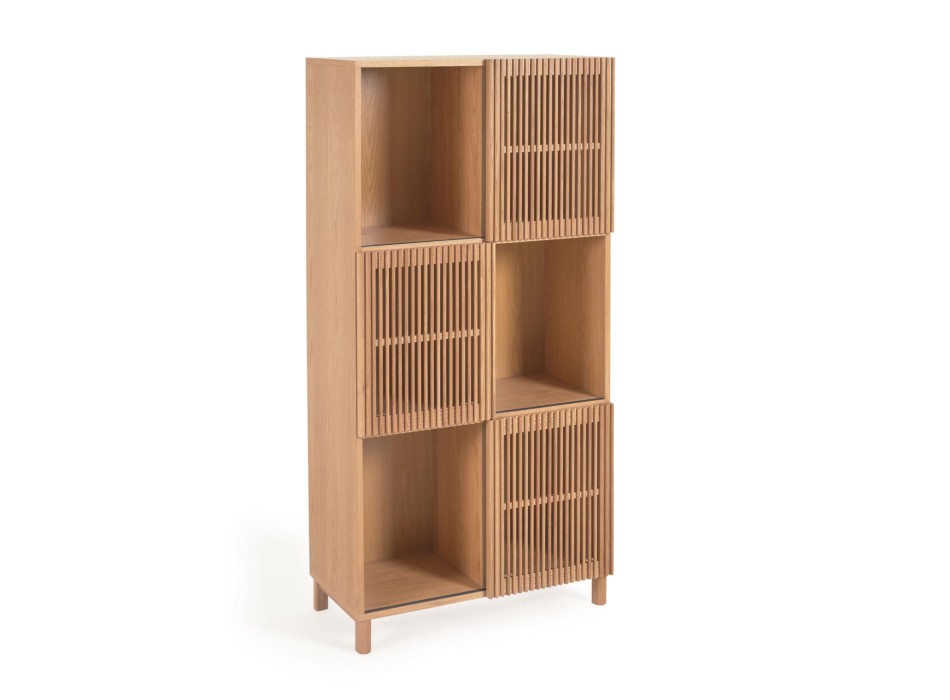 Beyla bookcase in solid wood and oak veneer 84.5 x 170 cm FSC 100%