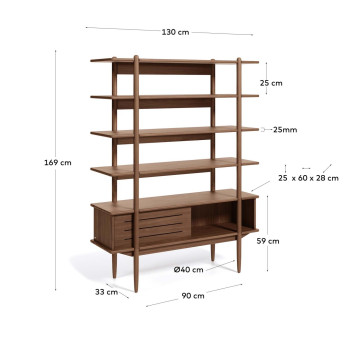 Carolin bookcase in walnut veneer 130 x 169 cm
