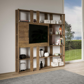 Kato Bookcase TV Stand - Composition N Kato 6R 6 long strips 2 short strips 2 medium strips TV panel White Ash
