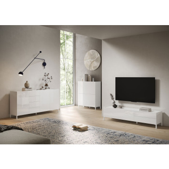 Solaria Gloss White Sideboard/TV Stand/High Sideboard - 3-Door Sideboard 130x40x84 cm Solaria Gloss White