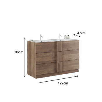 JUPITER bathroom cabinet with double basin and 2 or 3 drawers 