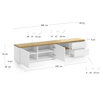 Abilen TV cabinet 2 doors 2 drawers white veneer 200 x 44 cm FSC 100%