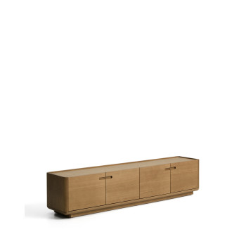 Arelida TV stand in oak veneer and solid wood with light brown finish 200 x 44 cm FSC Mix Credit