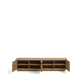 Arelida TV stand in oak veneer and solid wood with light brown finish 200 x 44 cm FSC Mix Credit