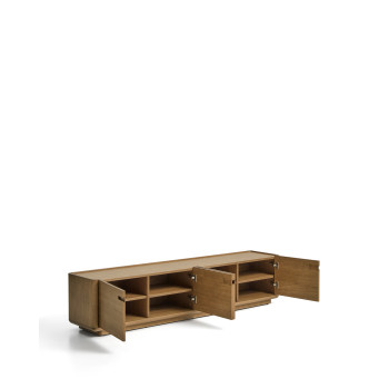Arelida TV stand in oak veneer and solid wood with light brown finish 200 x 44 cm FSC Mix Credit