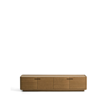 Arelida TV stand in oak veneer and solid wood with light brown finish 200 x 44 cm FSC Mix Credit