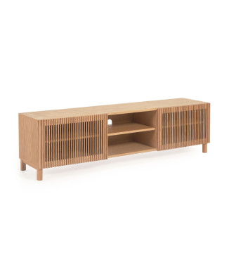 Beyla 2-door TV cabinet in solid wood and oak veneer 180 x 49.5 cm FSC100%