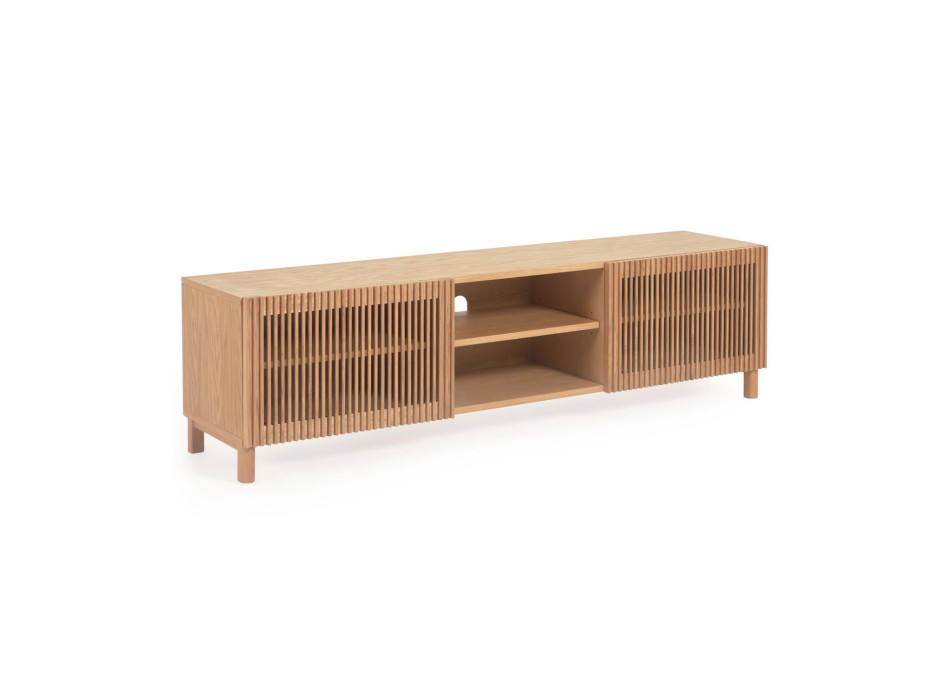 Beyla 2-door TV cabinet in solid wood and oak veneer 180 x 49.5 cm FSC100%