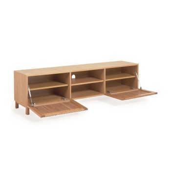Beyla 2-door TV cabinet in solid wood and oak veneer 180 x 49.5 cm FSC100%