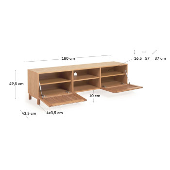 Beyla 2-door TV cabinet in solid wood and oak veneer 180 x 49.5 cm FSC100%