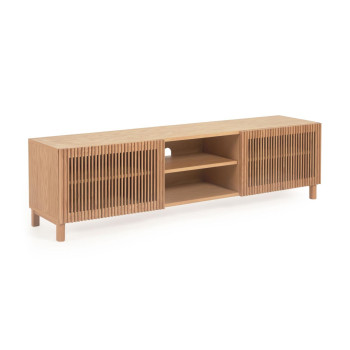 Beyla 2-door TV cabinet in solid wood and oak veneer 180 x 49.5 cm FSC 100%