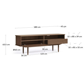 Carolin TV cabinet with 1 door and 1 drawer, walnut veneer, 180 x 63.5 cm