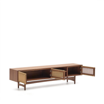 Elan 3-door TV cabinet, walnut veneer and solid wood, 200x50cm, FSC Mix Credit