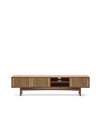 Elan 3-door TV cabinet, walnut veneer and solid wood, 200x50cm, FSC Mix Credit