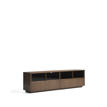 Helvine TV cabinet with 4 doors and 2 drawers in ash veneer with walnut finish and tempered glass 200 x 54 cm FSC 100%