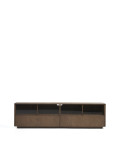 Helvine TV cabinet with 4 doors and 2 drawers in ash veneer with walnut finish and tempered glass 200 x 54 cm FSC 100%