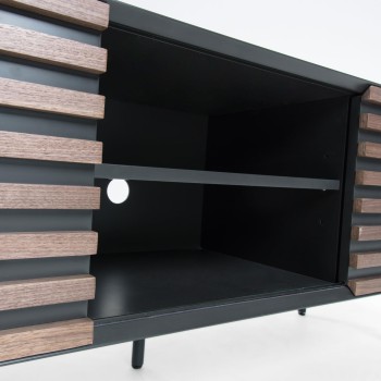 Kesia TV cabinet with 2 doors, walnut veneer, walnut lacquer, graphite MDF or